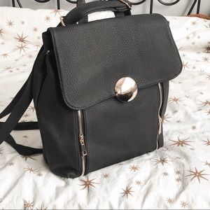 Matte Black Faux Leather Backpack